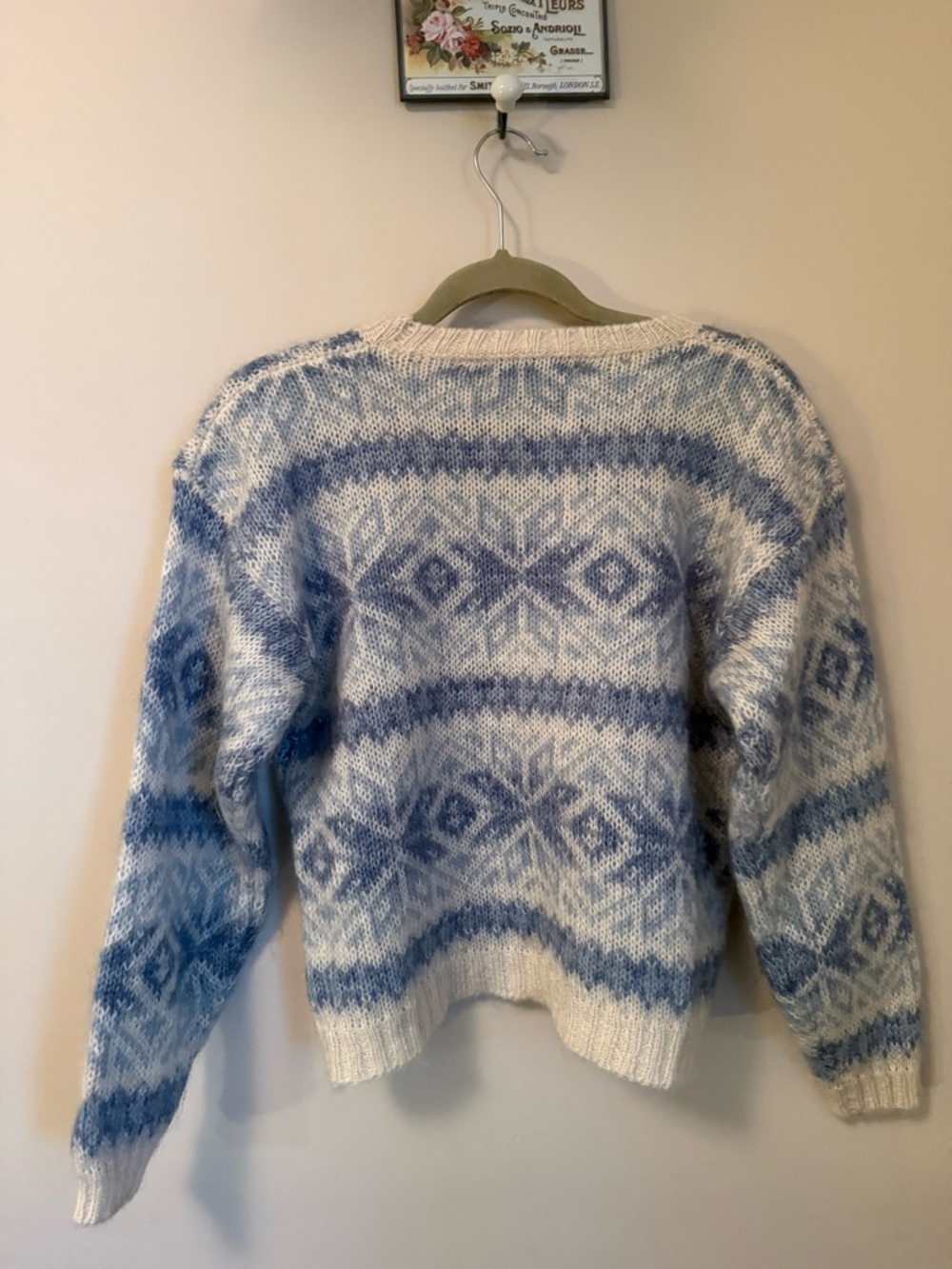 Blue and Cream Fair Isle Crewneck Sweater - Unbranded